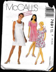 7691 MCCALLS EZ FIT SHORTER LINED FLOUNCE DRESS SLEEVES OR NOT PATTERN 10-14